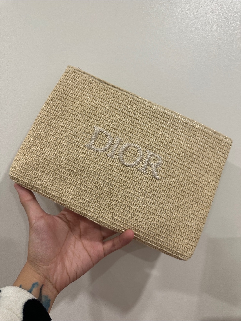 Dior Natural Beige Woven Card & Key Holder